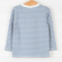Friendly Fox Applique Shirt, Blue Stripe