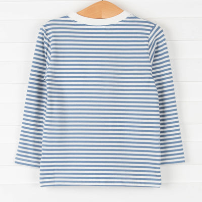 Friendly Fox Applique Shirt, Blue Stripe