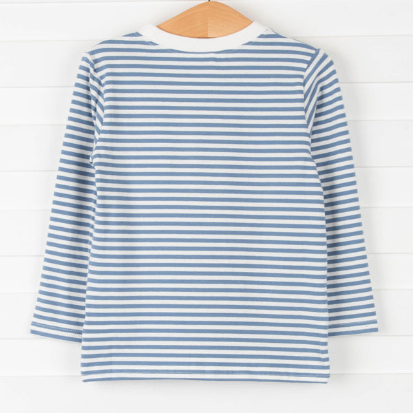 Friendly Fox Applique Shirt, Blue Stripe