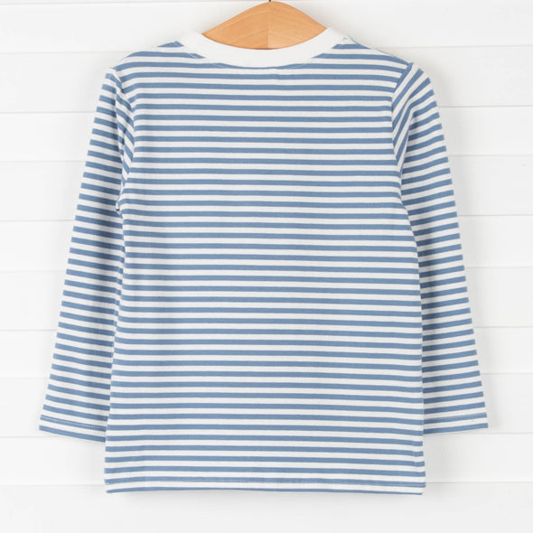 Friendly Fox Applique Shirt, Blue Stripe