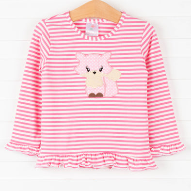 Fabulous Fox Applique Shirt, Pink Stripe