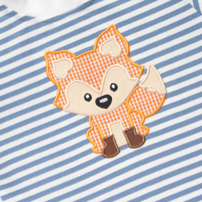 Friendly Fox Applique Shirt, Blue Stripe