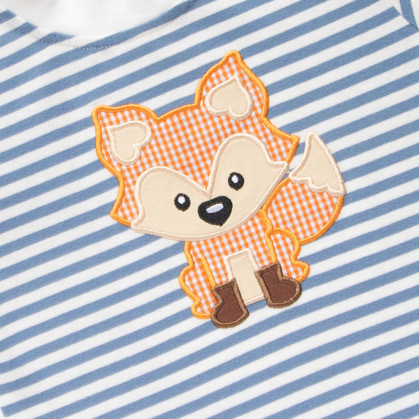 Friendly Fox Applique Shirt, Blue Stripe