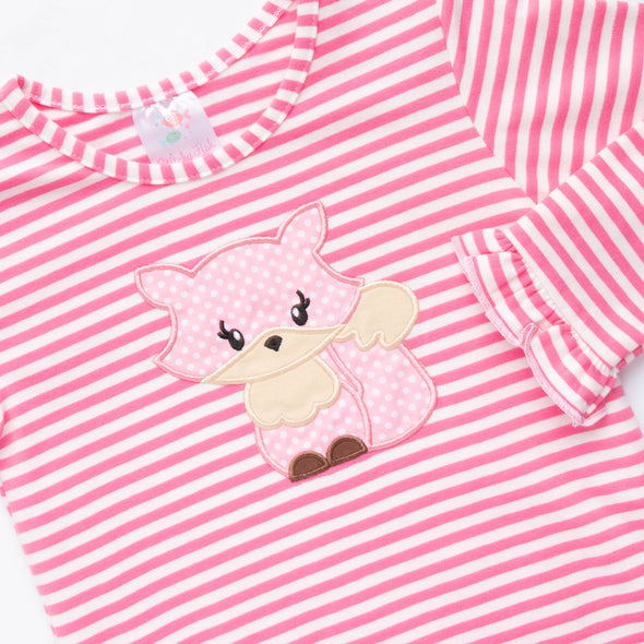 Fabulous Fox Applique Shirt, Pink Stripe