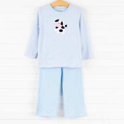 Cow Applique Pant Set, Blue