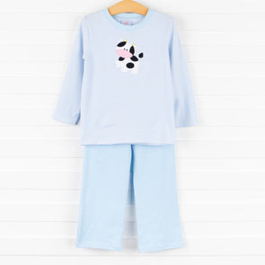 Cow Applique Pant Set, Blue