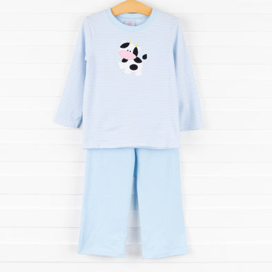 Cow Applique Pant Set, Blue