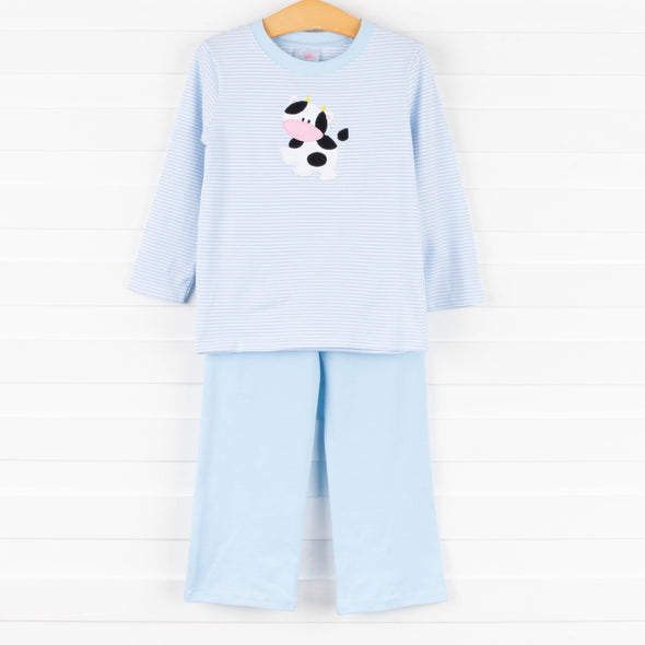 Cow Applique Pant Set, Blue