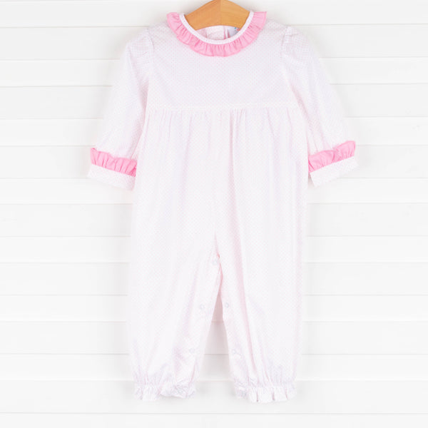 Bitty Dot Ruffle Romper, Pink