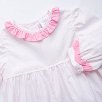 Bitty Dot Ruffle Romper, Pink