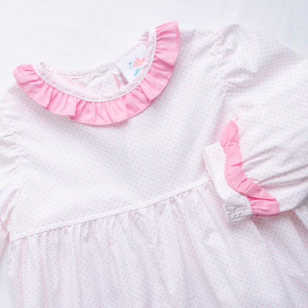 Bitty Dot Ruffle Romper, Pink