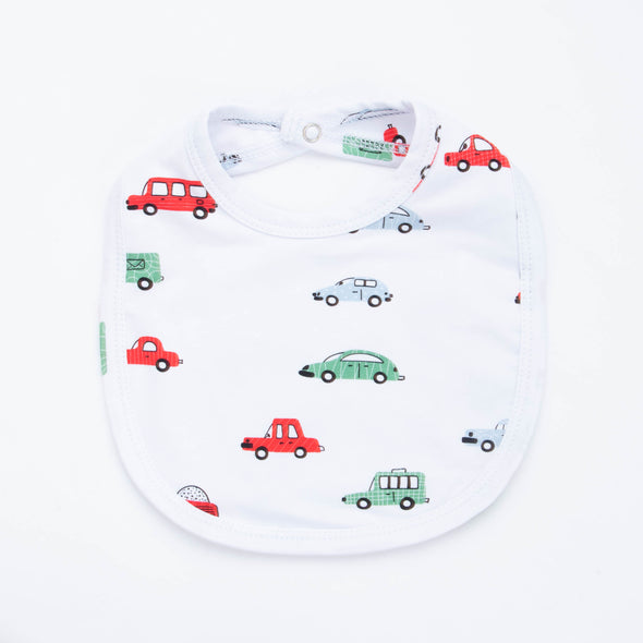 Cozy Cars Bib, White