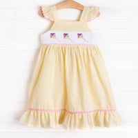 New Heights Smocked Dress, Yellow Seersucker