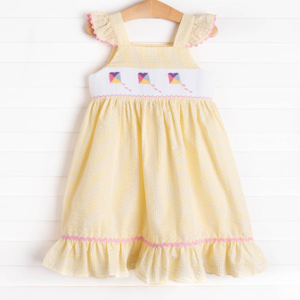 New Heights Smocked Dress, Yellow Seersucker