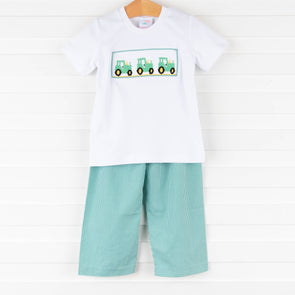 Tractor Smocked Pant Set, Green