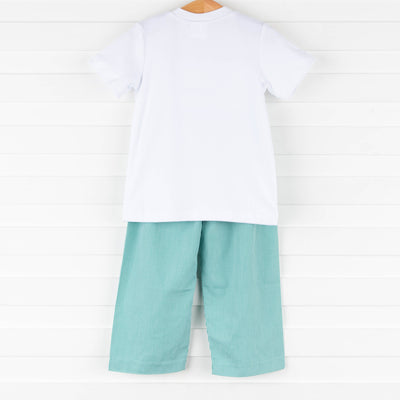Tractor Smocked Pant Set, Green