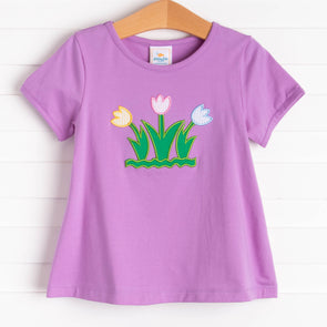 Tulip Trio Applique Shirt, Purple