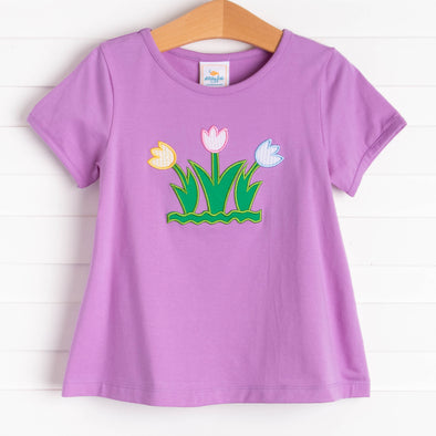 Tulip Trio Applique Shirt, Purple