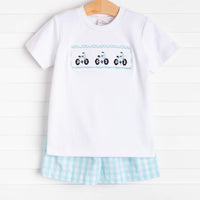 Pedal Pusher Smocked Short Set, Aqua