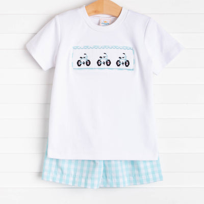 Pedal Pusher Smocked Short Set, Aqua
