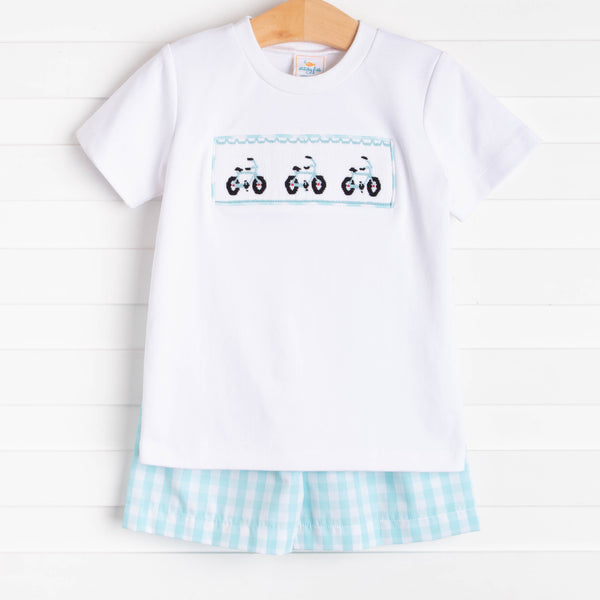 Pedal Pusher Smocked Short Set, Aqua