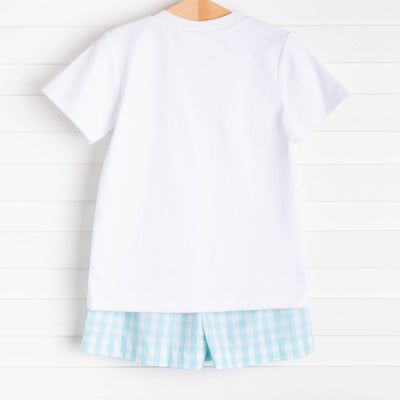 Pedal Pusher Smocked Short Set, Aqua