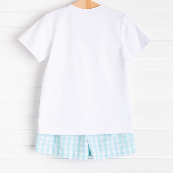 Pedal Pusher Smocked Short Set, Aqua