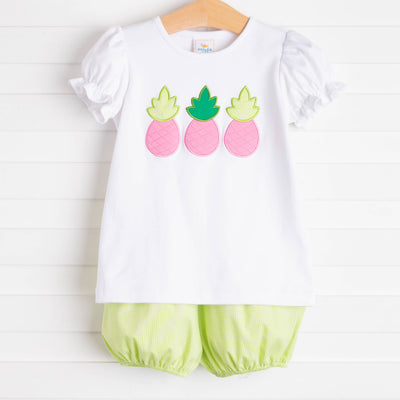 Sweet Pineapple Applique Bloomer Set, Lime Green