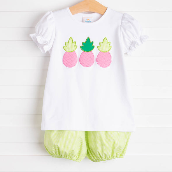 Sweet Pineapple Applique Bloomer Set, Lime Green
