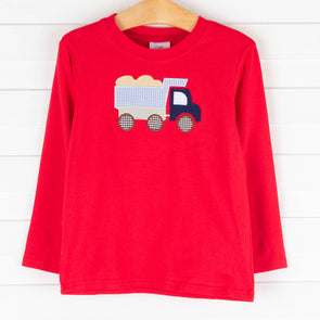 Dump Truck Applique Shirt, Red