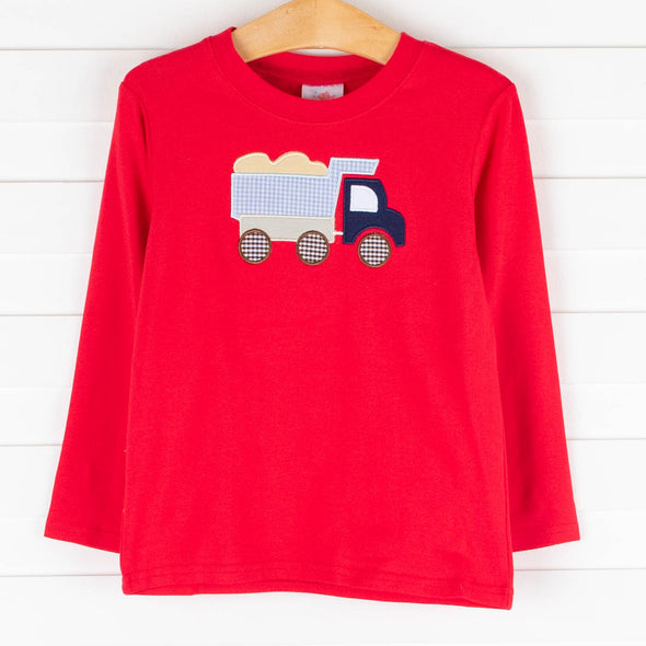 Dump Truck Applique Shirt, Red
