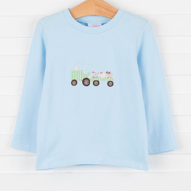 Animal Hay Ride Applique Shirt, Blue