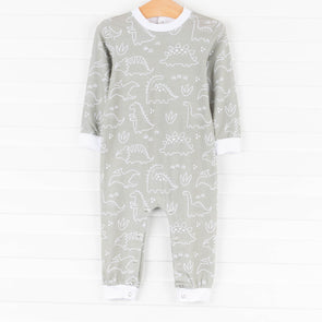 Sage Dinos Romper, Green