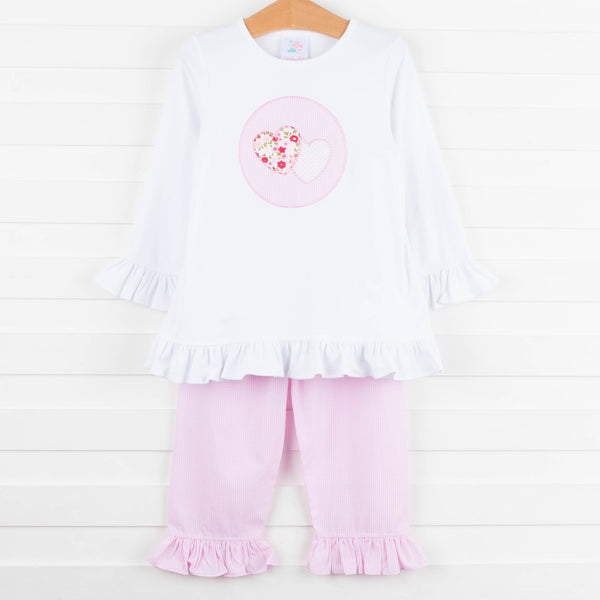 Two Hearts Ruffle Pant Set, Pink