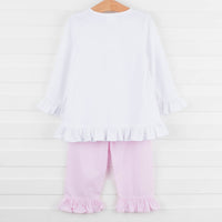 Two Hearts Ruffle Pant Set, Pink