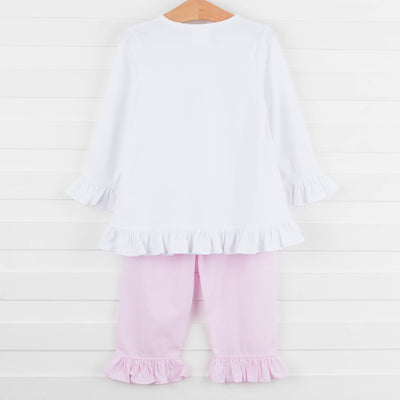 Two Hearts Ruffle Pant Set, Pink