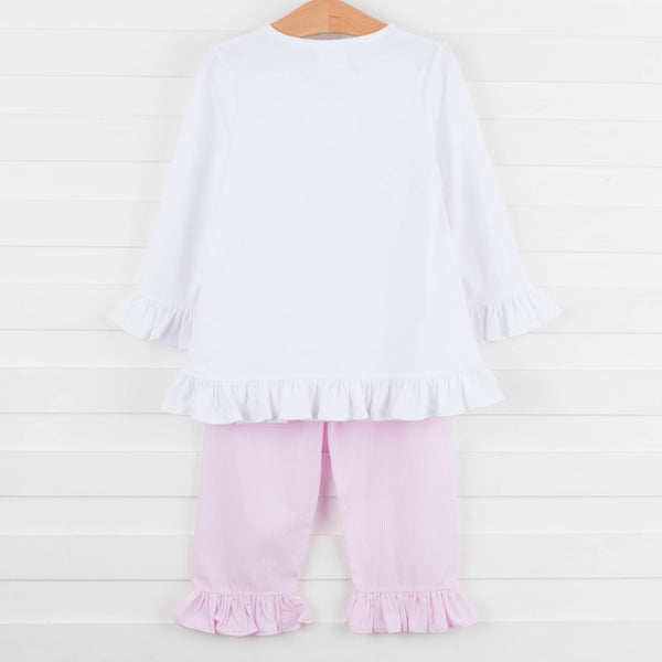 Two Hearts Ruffle Pant Set, Pink