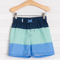 Rugged Butts Mint & Blue Color Block Swim Trunks, Blue