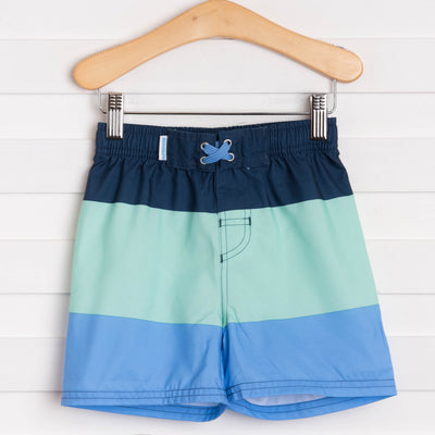 Rugged Butts Mint & Blue Color Block Swim Trunks, Blue