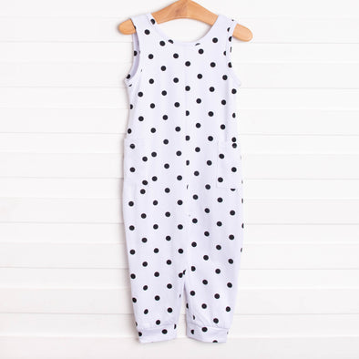 Darling Dots Long Romper, Black Dots