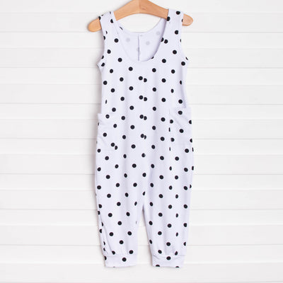 Darling Dots Long Romper, Black Dots