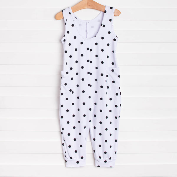 Darling Dots Long Romper, Black Dots