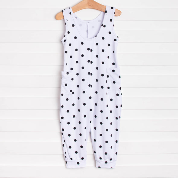 Darling Dots Long Romper, Black Dots