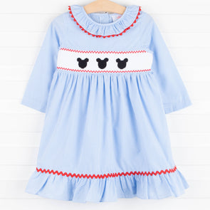 Mouse Friends Smocked Dress, Blue