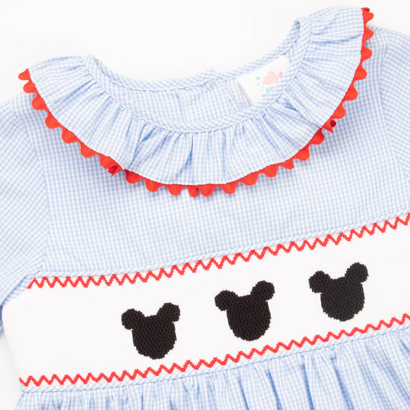 Mouse Friends Smocked Dress, Blue