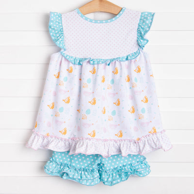 Happy Hens Ruffle Short Set, Aqua