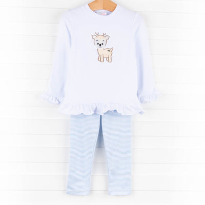 Deer Friend Ruffle Legging Set, Blue
