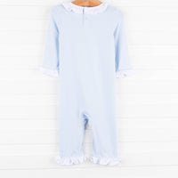 Deer Friend Ruffle Romper, Blue