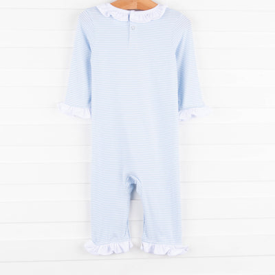 Deer Friend Ruffle Romper, Blue