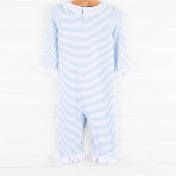 Deer Friend Ruffle Romper, Blue